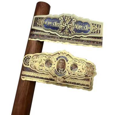 কেনা ISO9001 Certified Waterproof Eco-friendly Cigar Label Adhesive Sticker with Gold Foil 3D Embossed Customized Shape online manufacture